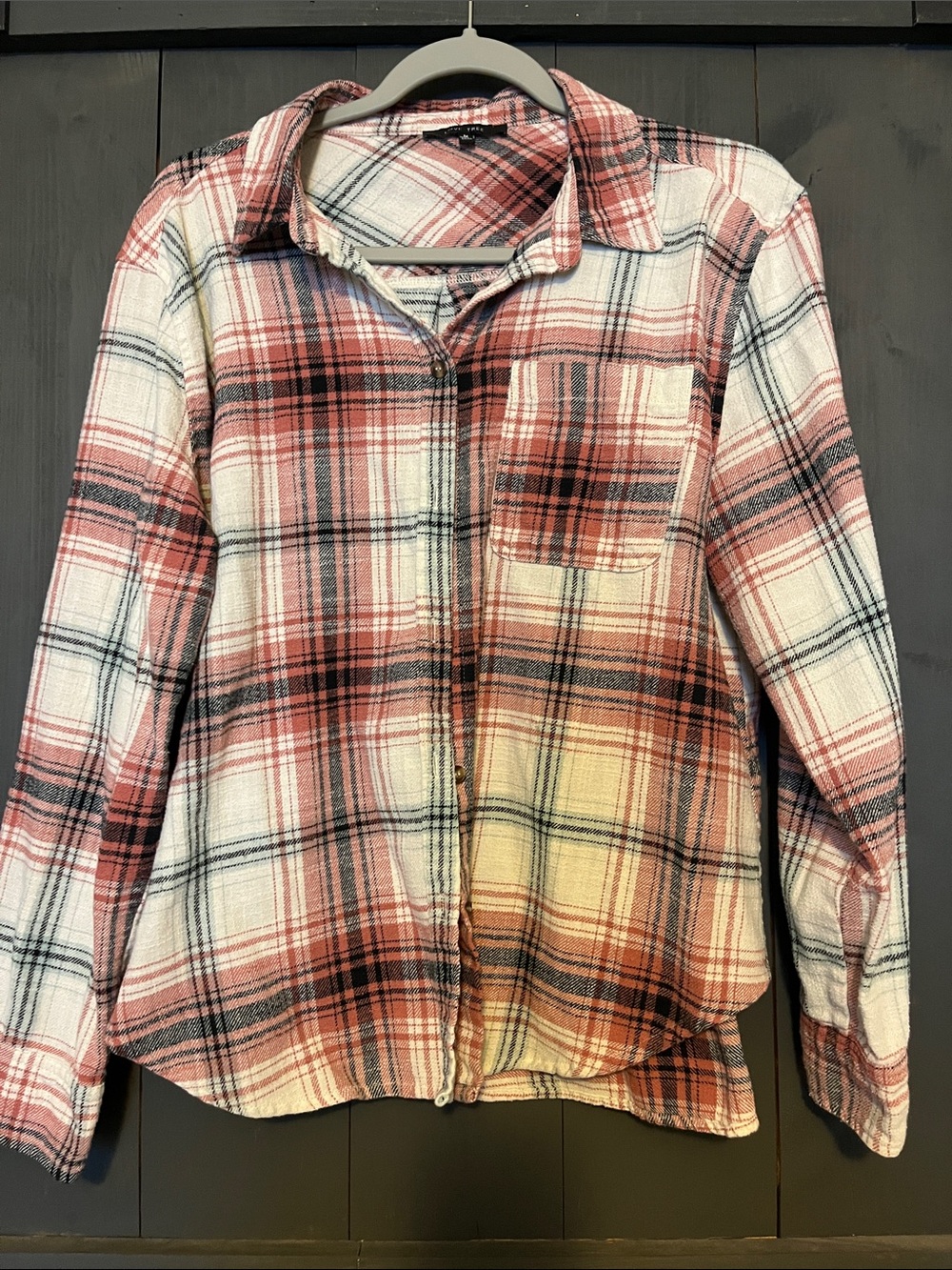 Love Tree Pink & Cream Plaid Shirt